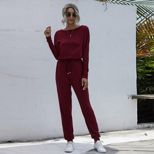 Casual Jumpsuit Womens Autumn Batwing Sleeve Lace Loose Jumpsuit Workwear Pullover Solid Jumpsuit Womens