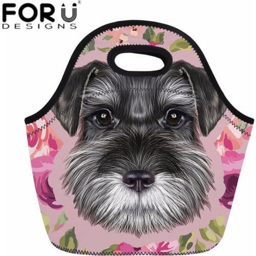 FORUDESIGNS Lunch Bag for Food Fresh Keep Warm Lunchbox Women Schnauzer Printing Picnic Zoo Meal Handbag Kids Kawaii Lunch Bags