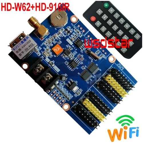 HD-W62+HD-916IR IR remote LED controller 2*HUB08 4*HUB12 1024*64 USB+WIFI Single & Dual Color P10 LED display control card