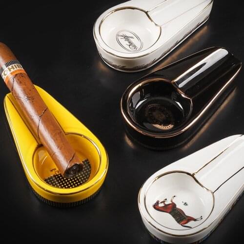 Cigar Gadgets Ceramic Ashtray Single Cigar Holder mini Portable Ash Slot tray Tobacco Cigarette Ashtray Gift Box for COHIBA
