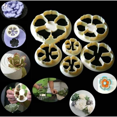 Hot New 6pcs/set Rose Flower Succulents Fondant Cutter Cake Mold Fondant Decorating Tools DIY Cookie Mold Gum Paste Cutter Tool
