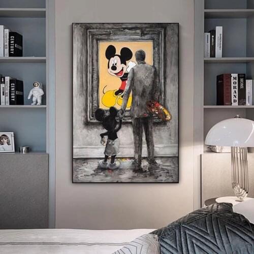 Cartoon Disney Mickey Mouse Canvas Paintings Creative Street Graffiti Art Posters Retro Wall Art Picture for Kids Home Decor