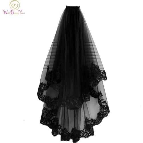 Walk Beside You Black White Lace Wedding Veil Halloween Cosplay Costume Short Bride Veil Hair Accessories voile mariage casamen