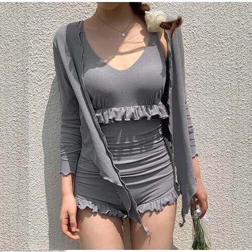 2019 Newest Women Swimwear One Piece Swimsuit Monokini Long Sleeves Beachwear Bathing Suit Female Summer Bodysuit Beach Wear