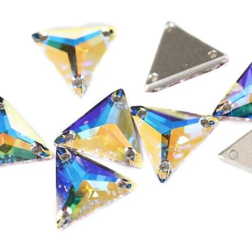 Top Quality Crystal AB Tri-angle Glass Sew On Rhinestones Colorful стразы Flatback Sewing Rhinestone Wedding decoration DIY A71