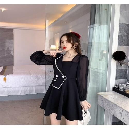 Casual Long Sleeve Mini Shirt Dress For Women Black 2021 Spring Patchwork Woman Dresses Clothing Femme Robe A117
