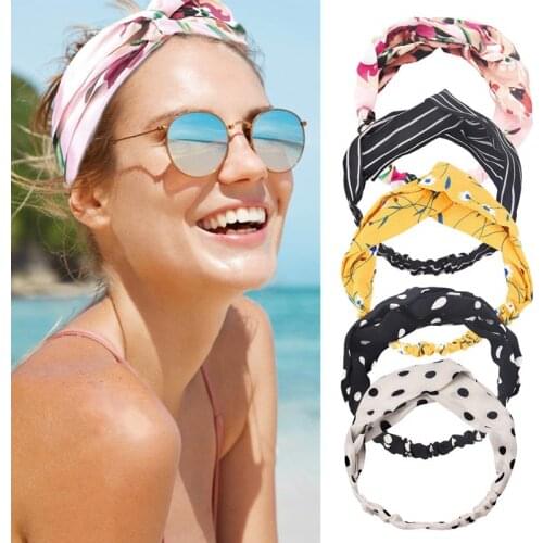 51 Colors Summer Bohemian Print Headband for Women Girls Vintage Elastic Hairbands Knot Beach Turban Head Wrap Hair Accessories