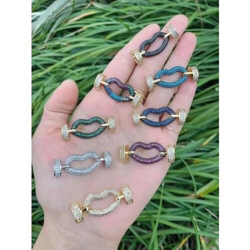 Gold plated colorful Lip connector Clasp cubic zircon Micro Pave necklace pendant Jewelry DIY