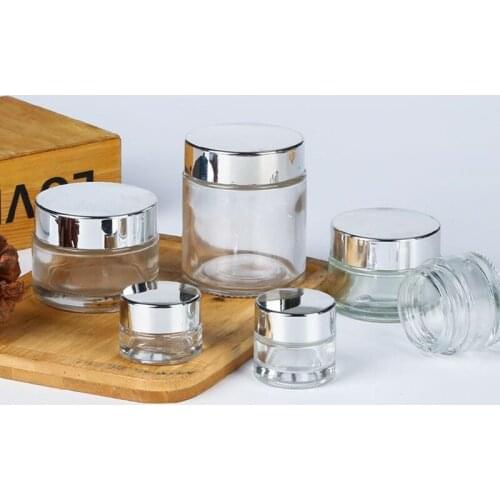 Clear Glass Cream Jar Cosmetic Container 5-100g Cosmetic Jars Silver Gold Lid Glass Bottle Make Up Container Empty Jars Travel