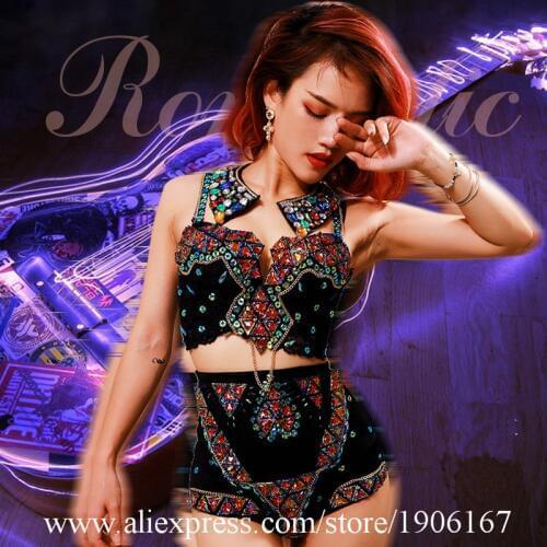 Sexy Lady Catwalk Show Baroque Rhinestone Bikini Set Clothing Nightclub Bar DS Ballroom Costumes Party Masquerade Outfit