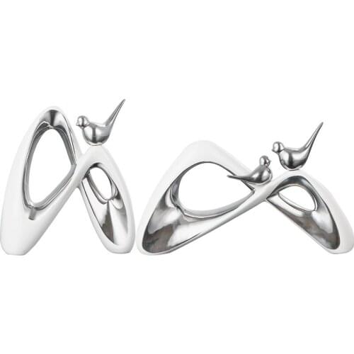 NORDIC MORDEN WHITE SILVER CERAMIC BIRDS FIGURINES CRAFTS DESKTOP MINIATURES HOME FURNISHING DECORATION CREATIVE WEDDING GIFT