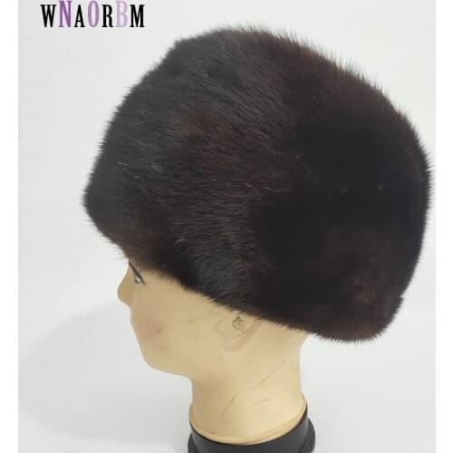 Real mink hat winter mens warm caps whole piece mink fur hats Winter warm outdoor hat Travel Sports Hats For Men Snow Caps