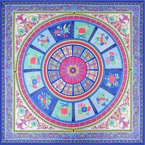 130cm Twill Silk Scarf Sky Garden Print Square Scarf Women Bandana Shawl Luxury Brand Foulard Scarves Wraps For Ladies Echarpe