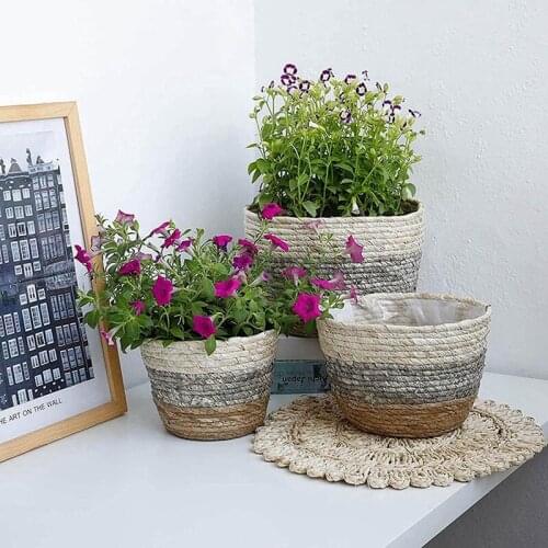Straw Weaving Flowerpot Decor Flowerpot Straw Planter Basket Stylish Planter Baskets for Flower Pots Cover Room Decor