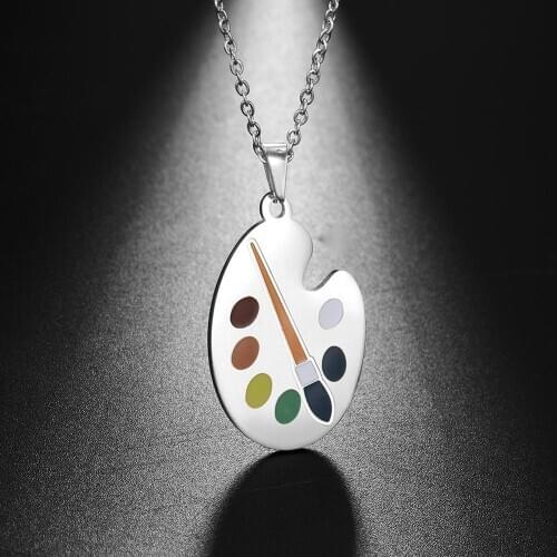 2020 NEW Painters Tools-Palette & Brush Necklace Stainless Steel Pendant Artist Jewelry Gold Plated