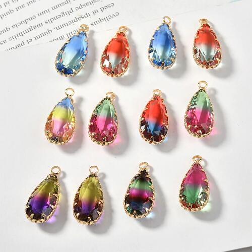Magic color crystal decoration geometric shape copper charms diy jewelry necklace/earrings for women pendants accessory