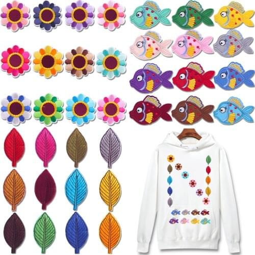 Prajna Daisy Embroidered Patches for Clothing Leaves Patch Iron on Patches for Clothes Cartoon Animal Fish Stripes DIY Stickers