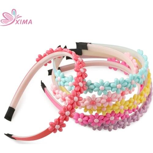 XIMA 1PC Lovely Girls Flower Hairband Plastic Headband Hairbands with Teeth Head Wear Kids Gifts Hair Accessories Spring Colors