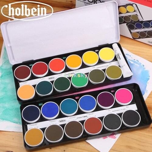 Japan Holbein Round Cake Solid Watercolor Paint Set, Opaque Color 12,24 Colors, Acuarelas Profesionales Art Supplies