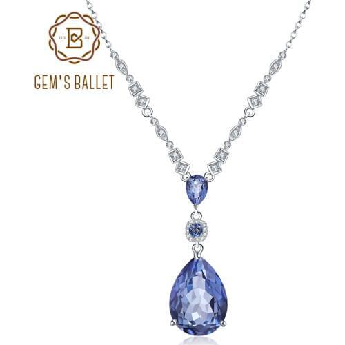 GEMS BALLET 925 Sterling Silver Jewelry 10.68C Natural Iolite Blue Mystic Quartz Pendant Necklace for Women Wedding Jewelry