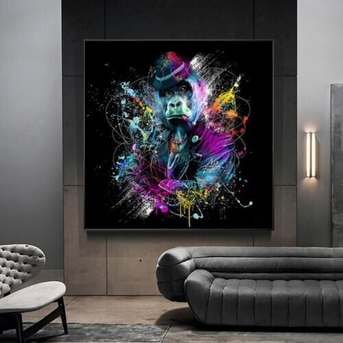 Funny Colorful Star Monkey Graffiti Art Canvas Painting on The Wall Posters and Prints Animals Pictures for Living Room Decor