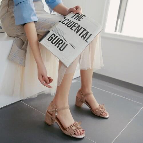 Plus Size 10 11 12 high heels sandals women shoes woman summer ladies Folded bow with thick heel and buckle sandals