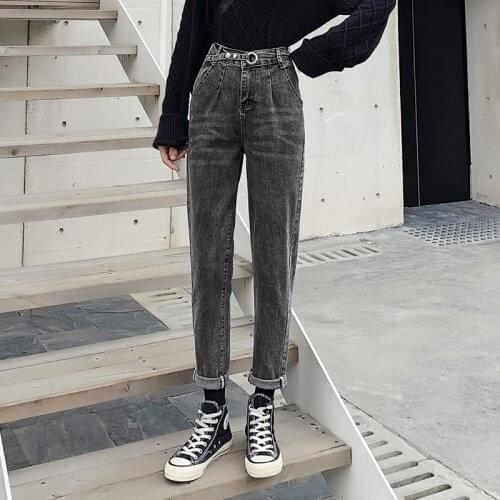 Streetwear Elastic High Waist Jeans Women Harem Korean Stretch Loose Denim Pants Plus Size Pencil Pants Female Straight Trouser