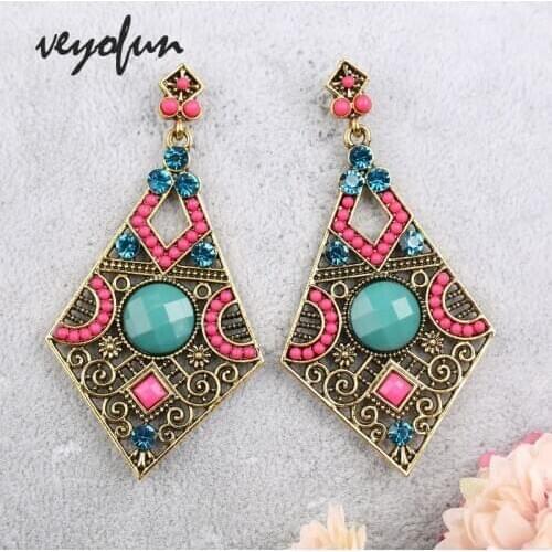 Veyofun Ethnic Acrylic Drop Earrings Vintage Zinc Alloy Dangle Earrings for Woman Fashion Jewelry Gift