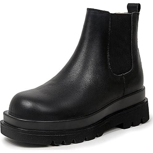Womens Platform Winter Chelsea Boots For Ladies Genuine Leather Casual Boots Shoes Heel Woman Shoes For Women Autumn