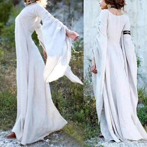 Women Renaissance Floor Length Dress Chemise Dress Garb Costume Long Sleeve Medieval Gothic Dress Gown Cosplay Costume S-XXXXXL