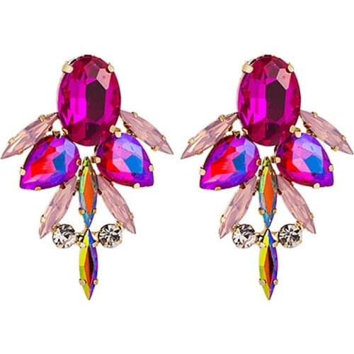 ZHINI 5 Colors Trendy Colorful Crystal Stud Earrings for Women Gothic Gold Color Water Drop Dangle Earring Statement Jewelry