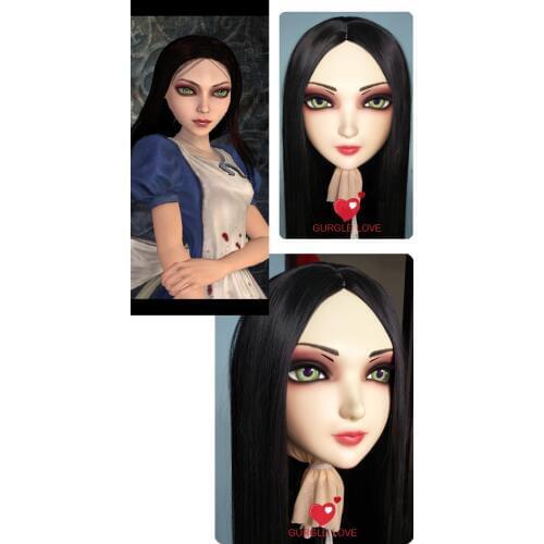 ZI)Female Sweet Girl Resin Half Head Kigurumi Mask With BJD Eyes Cosplay Japanese Anime Role Lolita Mask Crossdress Doll