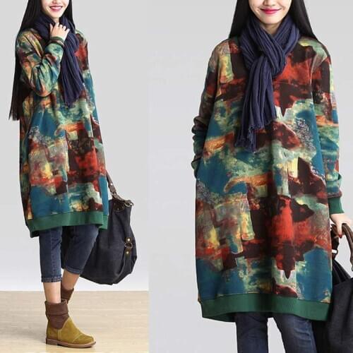 Celmia Winter Dresses Bohemian Women Floral Printed Dress 2021 Autumn Casual Long Sleeve Sweatshirt Robe Plus Size Vestido 5XL 7