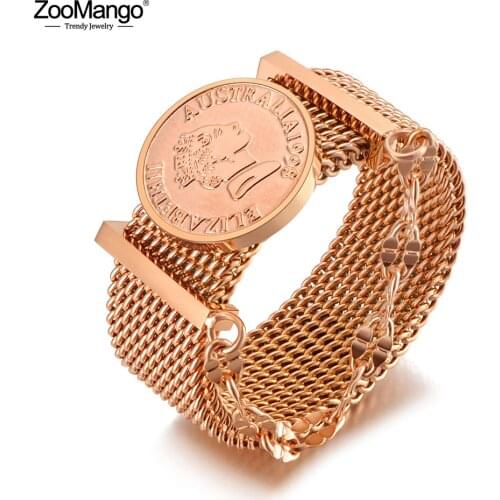 ZooMango Trendy Titanium Stainless Steel Queen Elizabeth Avatar Ring CZ Crystal Wedding Ring Jewelry For Women Anillos ZR20049