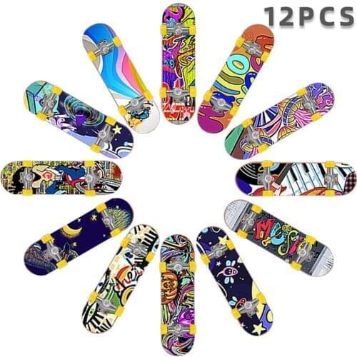 12pcs Finger Skateboard Set Mini Desktop Toy Combination Childrens Puzzle Creative Fingertip Sports Toy Random Colors