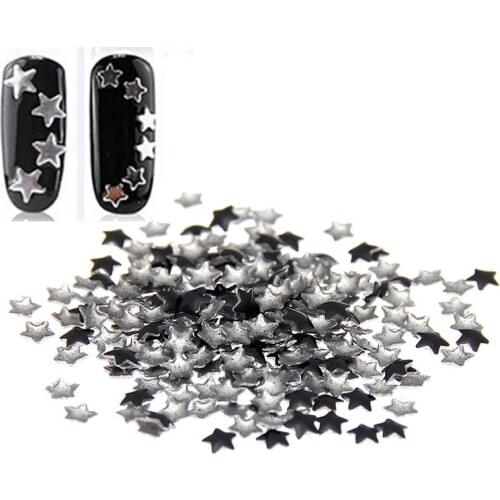 3mm Silver/Black Five-pointed Star Glue Backing Metal Nail Art Tips Metallic Sticker Alloy Nails Tools DIY Decoration Stamping