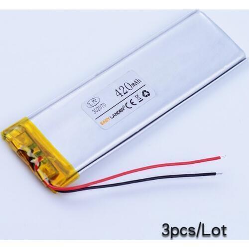 3pcs/Lot 302070 3.7V 420mAh Rechargeable li Polymer Li-ion Battery For mp3 mp4 DVR GPS PDA E-book bluetooth Vedio toys 312169