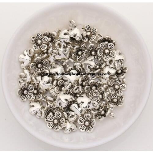 50Pcs/Lot) Tibetan Silver European Plum-Blossom-Shape Pendant Size 12X10mm AD11462B