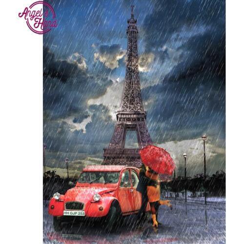 5D DIY Diamond Embroidery lover in the rain Eiffel tower Diamond Painting Cross Stitch full Square Rhinestone Mosaic deco