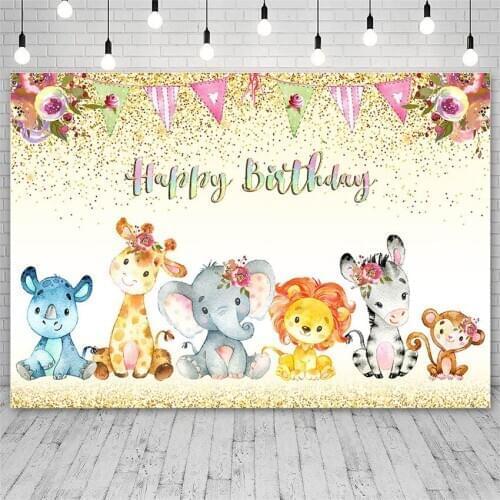 Avezano Birthday Photography Backdrops Animal Party Lion Monkey Flowers Decor Banner Background Photo Studio Photocall Photozone