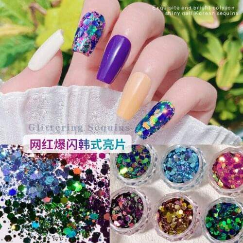1 Box Spangles Nail Glitter Sequins Hexagon Holographic Nail Art Decoration For Professionals Manicure Design Sharkly Sequins