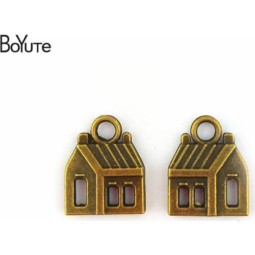BoYuTe (50 Pieces /lot) 15*13MM Antique Bronze Plated Alloy Houses Charms Pendants for Jewelry Findings Accessories Diy Handmade