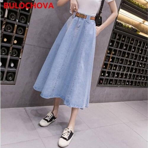 BULOCHOVA Vintage Plus Size Women Cowboy Maxi Skirt 2021 Newest Ladies High Waist A Line Denim Long Skirts Feminina XXL