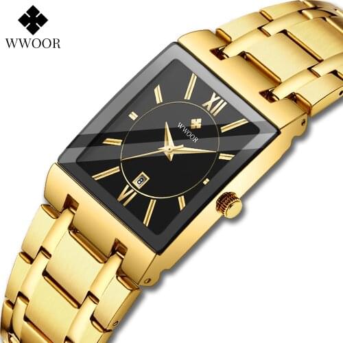 Relogio Masculino 2021 New Mens Watches WWOOR Top Brand Luxury Square Business Waterproof Quartz Gold Watch For Men Date Clock