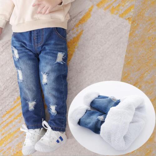 Children Jeans For Boys Clothing Winter Kids Clothes Teenage Boys Casual Velvet Trousers Denim Hole Jeans 2 3 4 5 6 7 8 Years