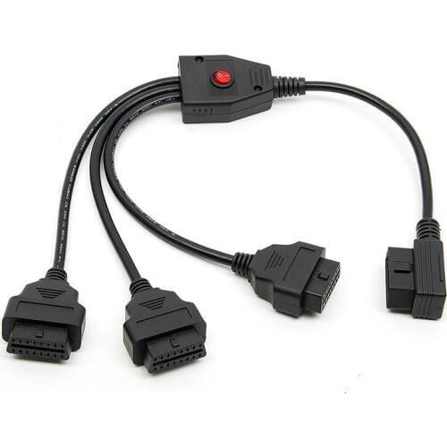 J1962 Male to Female OBD2 OBDII 1 to 3 16Pin Male to Female Y Splitter Cord Diagnostic Extension Cable with ONE Switch 50cm
