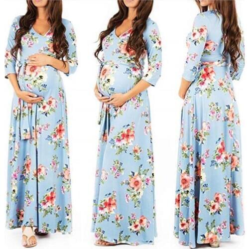 Printing V-neck Long Maternity Photography Props Dresses For Pregnant Women Maternity Dresses For Photo Shoot Pregnancy Dresses