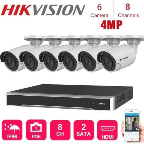4K Network 8-CH Hikvision Nvr Video Recorder With 6 Pcs 4MP Waterproof Ip Camera Night Vision CCTV Security System poe Kits