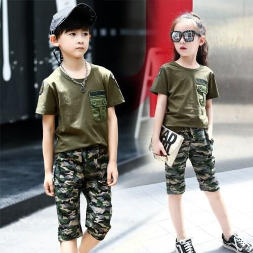 Boys camouflage clothes 2019 summer kids clothing sets girls short sweatshirt and pants big children outfit sports suits 6 to 14