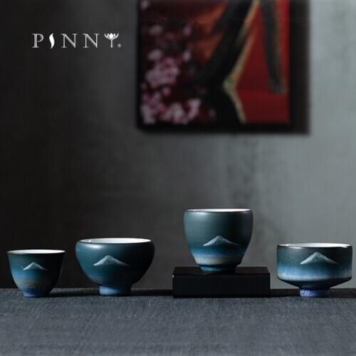 PINNY Retro Ceramic Landscape Teacups Kiln Change Chinese Kung Fu Tea Cup Pigmented Vintage DrinkwareHeat Resistant Tea Bowl